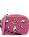 Velvet Matelasse Marquise Crystals Mini GG Marmont Chain Shoulder Bag Malva