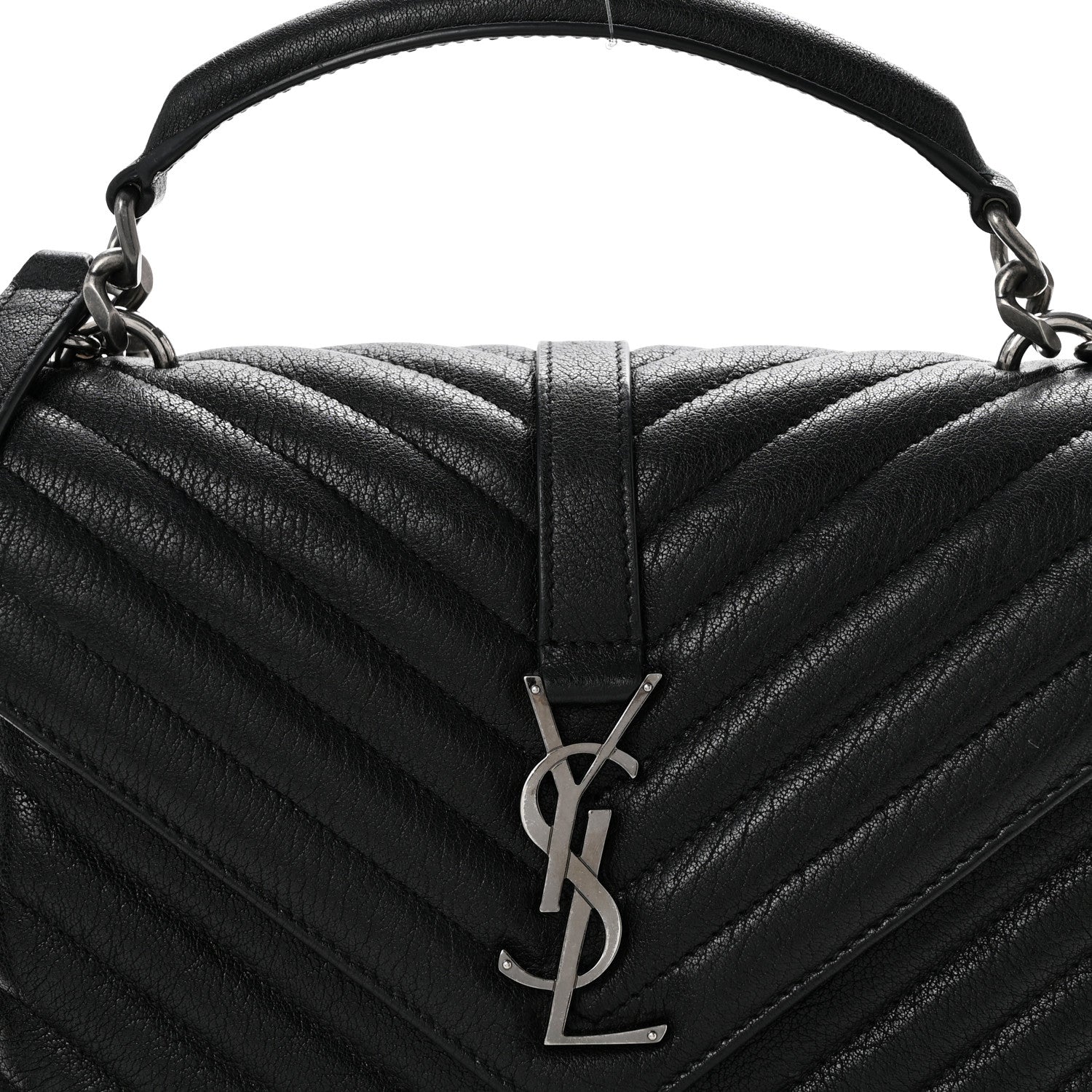 Sheepskin Matelasse Chevron Monogram Medium College Bag Black