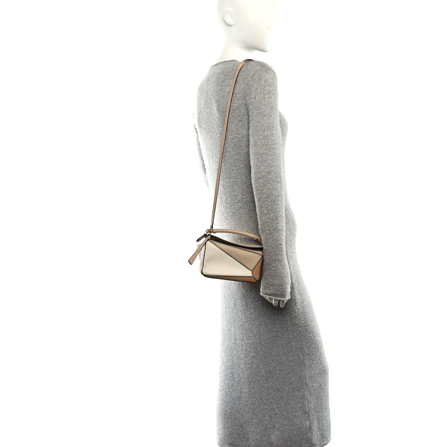 Calfskin Mini Woven Puzzle Bag Beige White