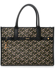 Coated Canvas Calfskin La Greca Signature Tote Bag Black Khaki