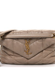 Lambskin Quilted Small Loulou Puffer Monogram Chain Satchel Dark Beige
