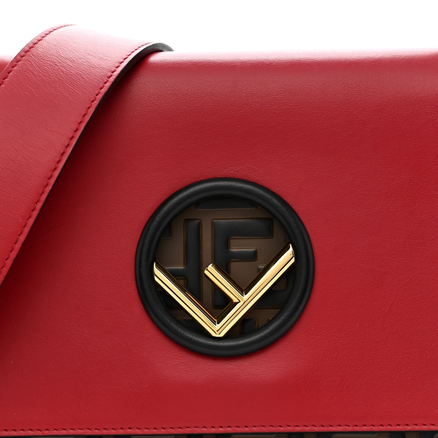 Vitello Century F is FNDI Bi-Color FF 1974 Embossed Kan I Shoulder Bag Fragola Maya Black