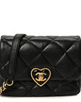 Lambskin Resin Quilted Mini Heart Square Flap Black
