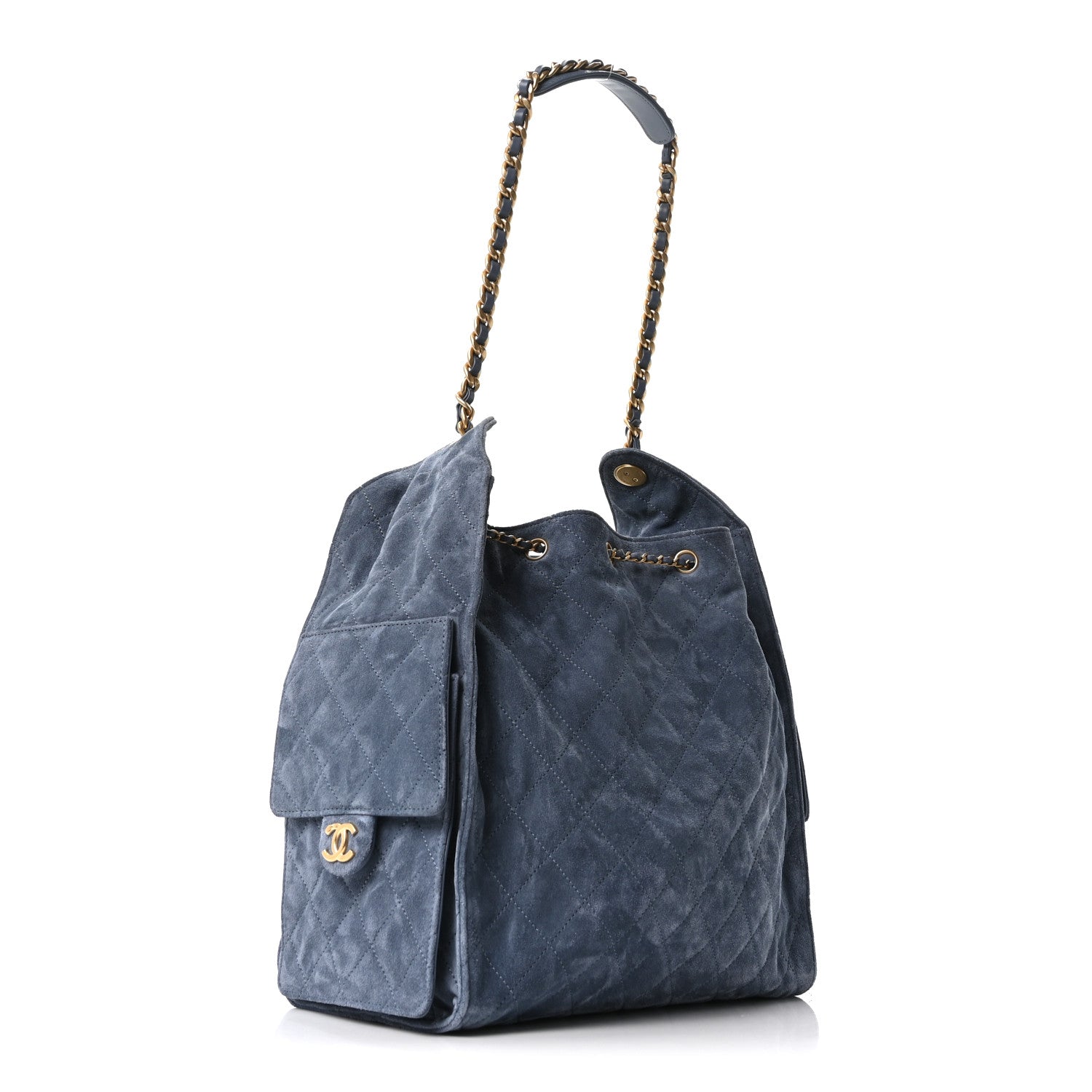 Suede Quilted Medium CHNL 25 Handbag Blue