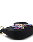 Satin Crystal Embellished La Medusa Mini Hobo Bag Black Multicolor