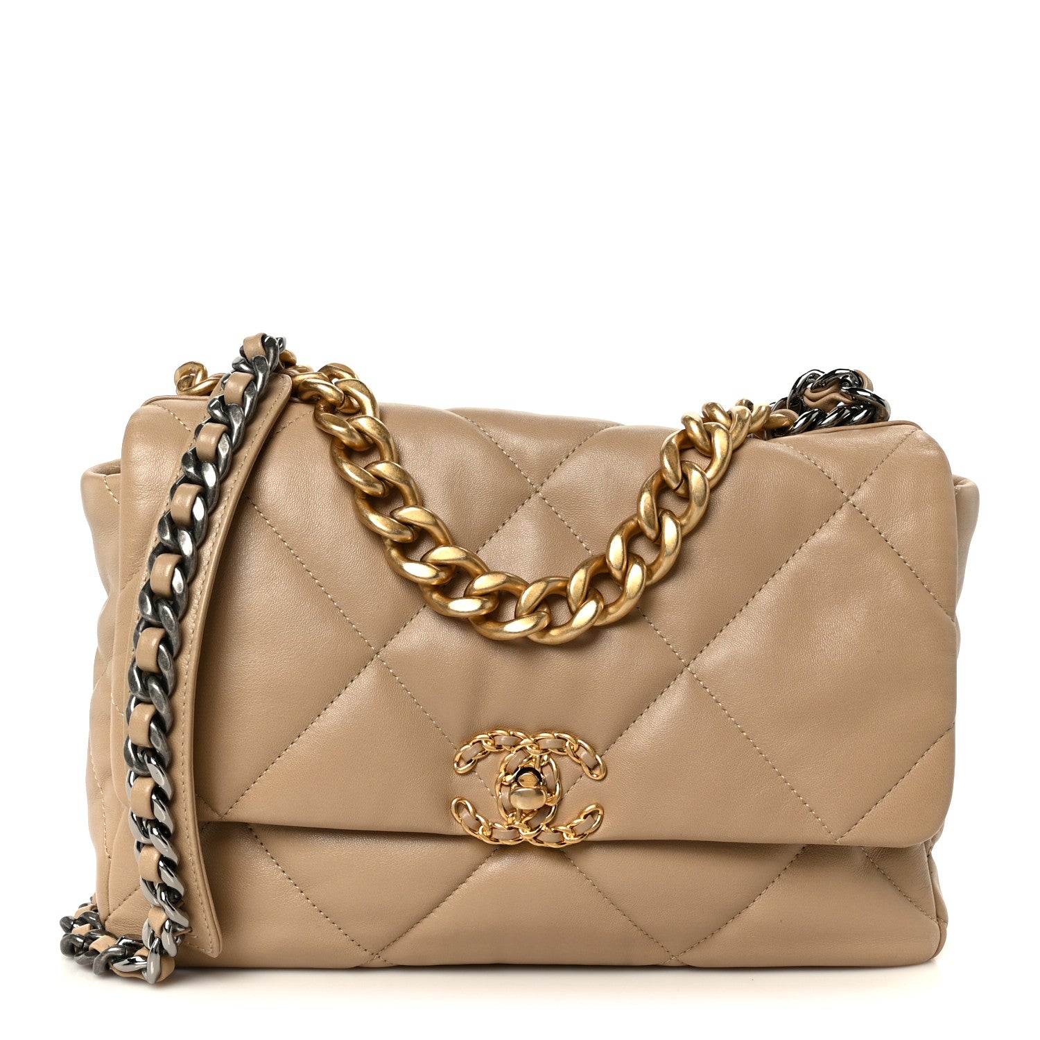 Lambskin Quilted Large CHNL 19 Flap Beige