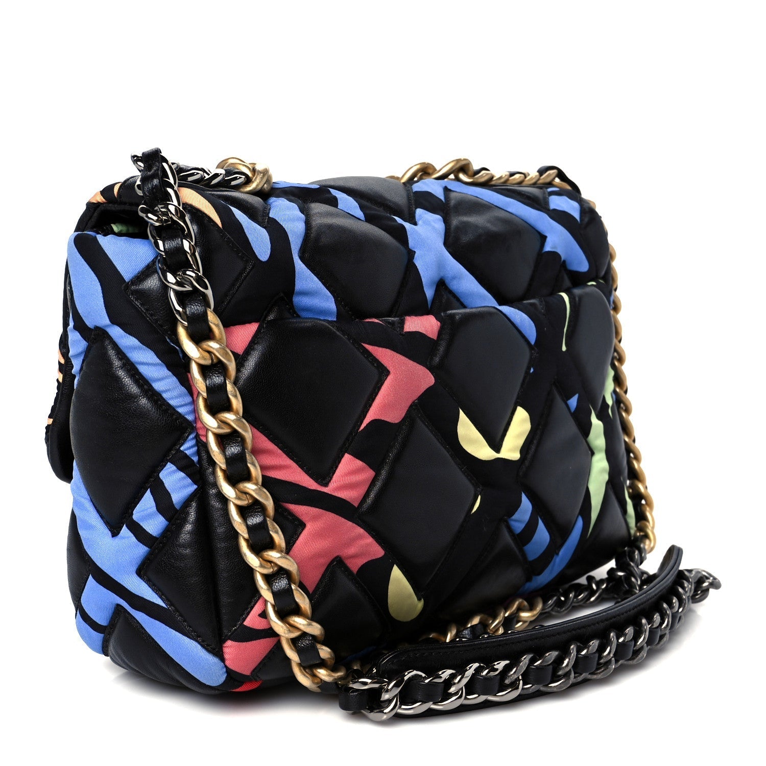 Lambskin Printed Fabric Medium CHNL 19 Flap Black Multicolor
