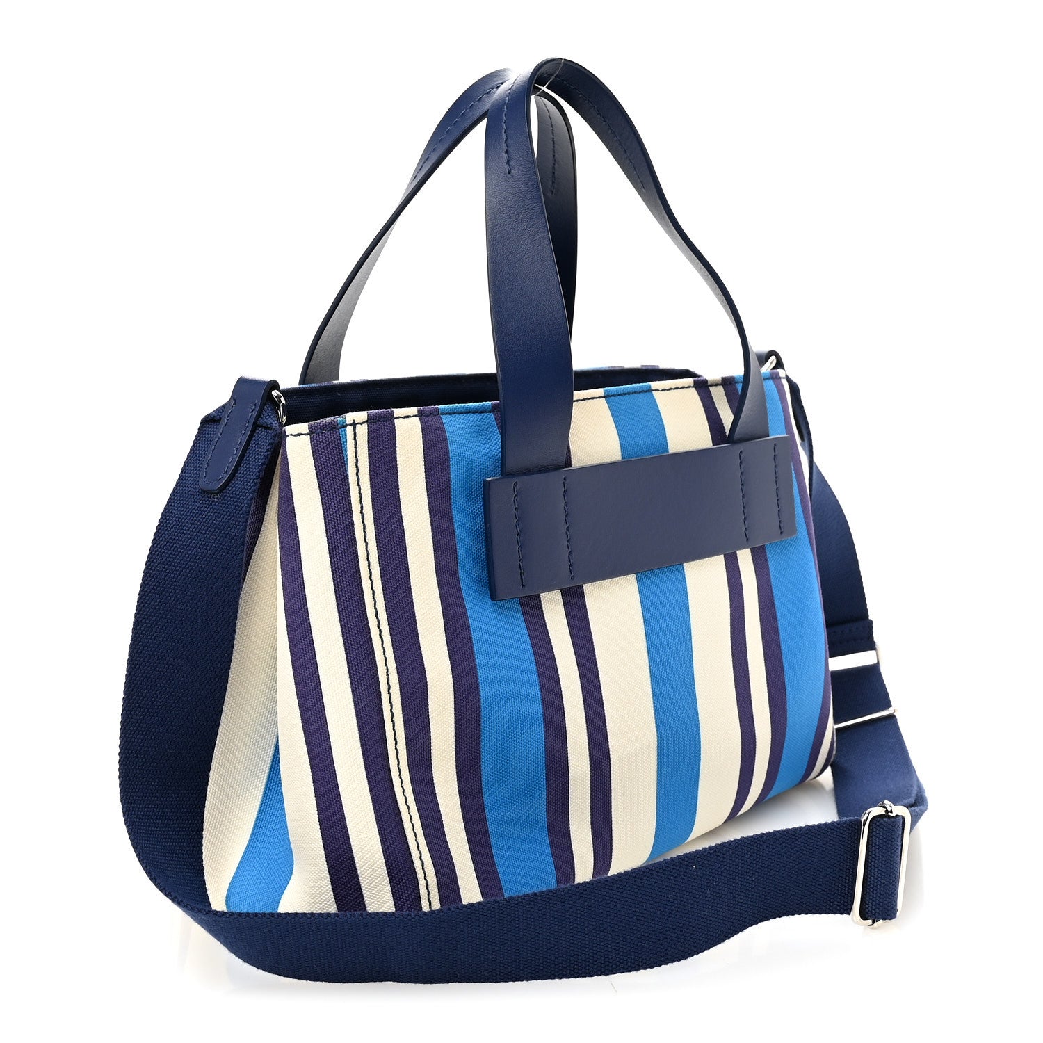 Canapa Vitello Striped Small Tote Turchese