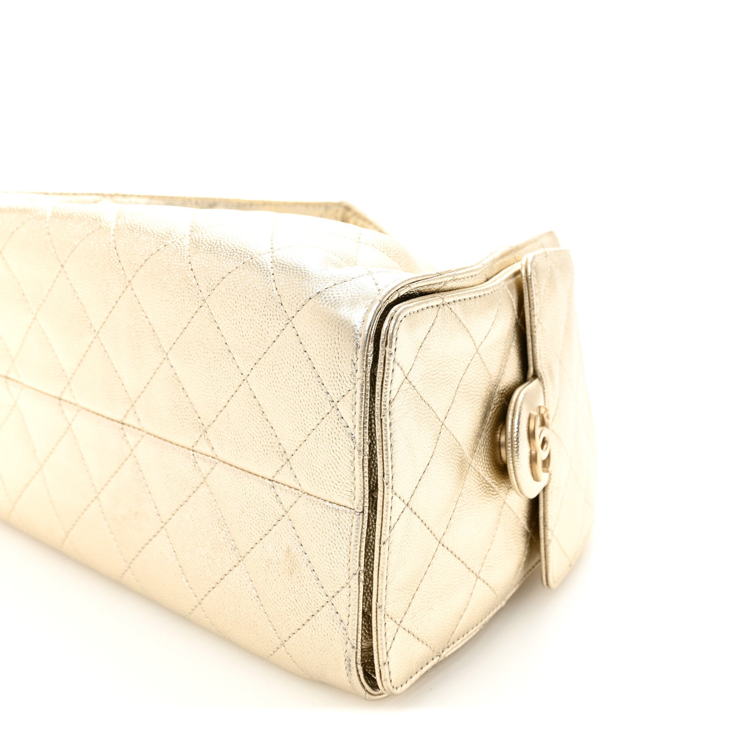 Metallic Caviar Quilted Small CHNL 25 Handbag Gold