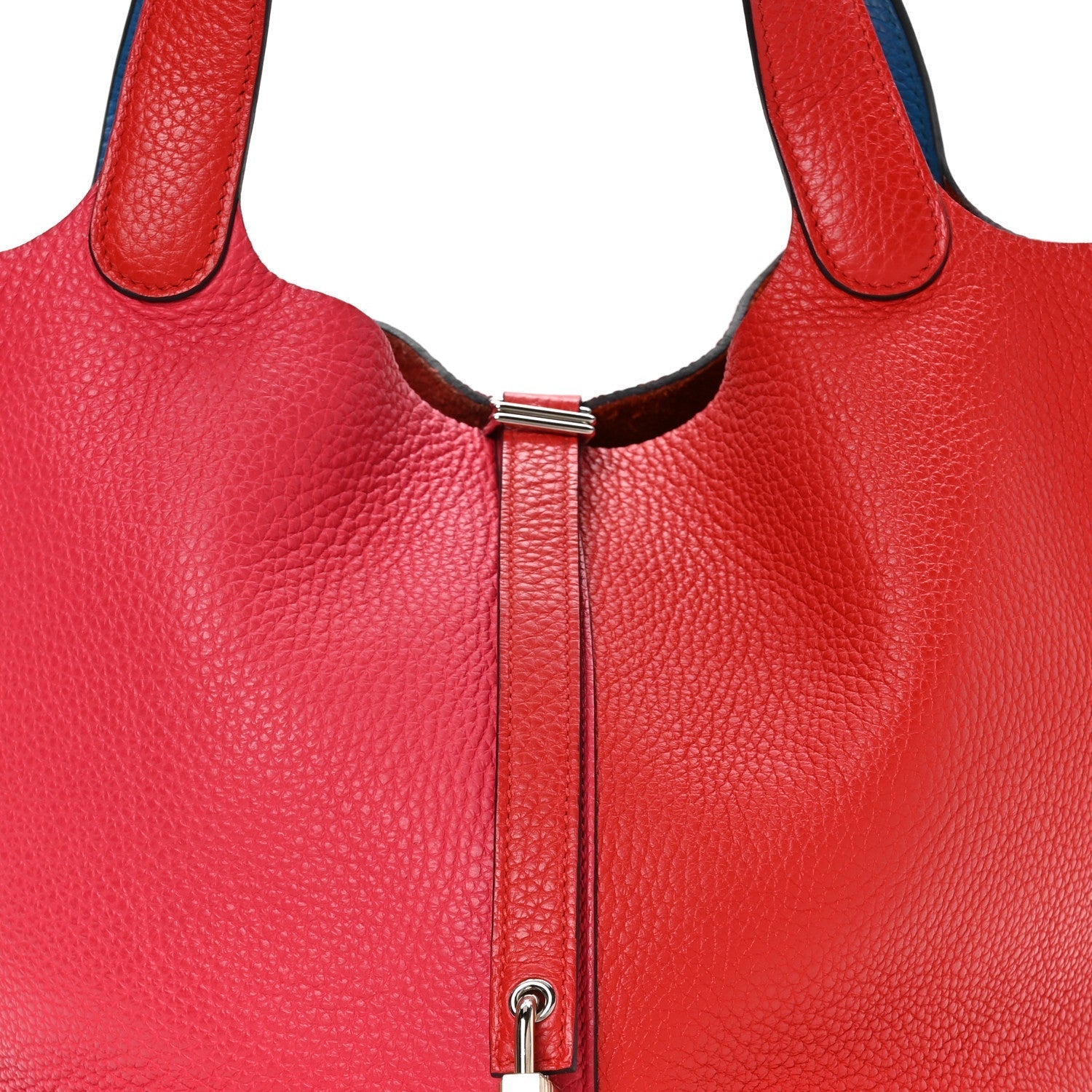 Taurillon Clemence Casaque Picotin Lock 22 MM Rouge De Coeur Rose Extreme Bleu Zanzibar