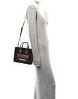 Canvas Smooth Calfskin Mini Two Tone Freya Tote Black Tan