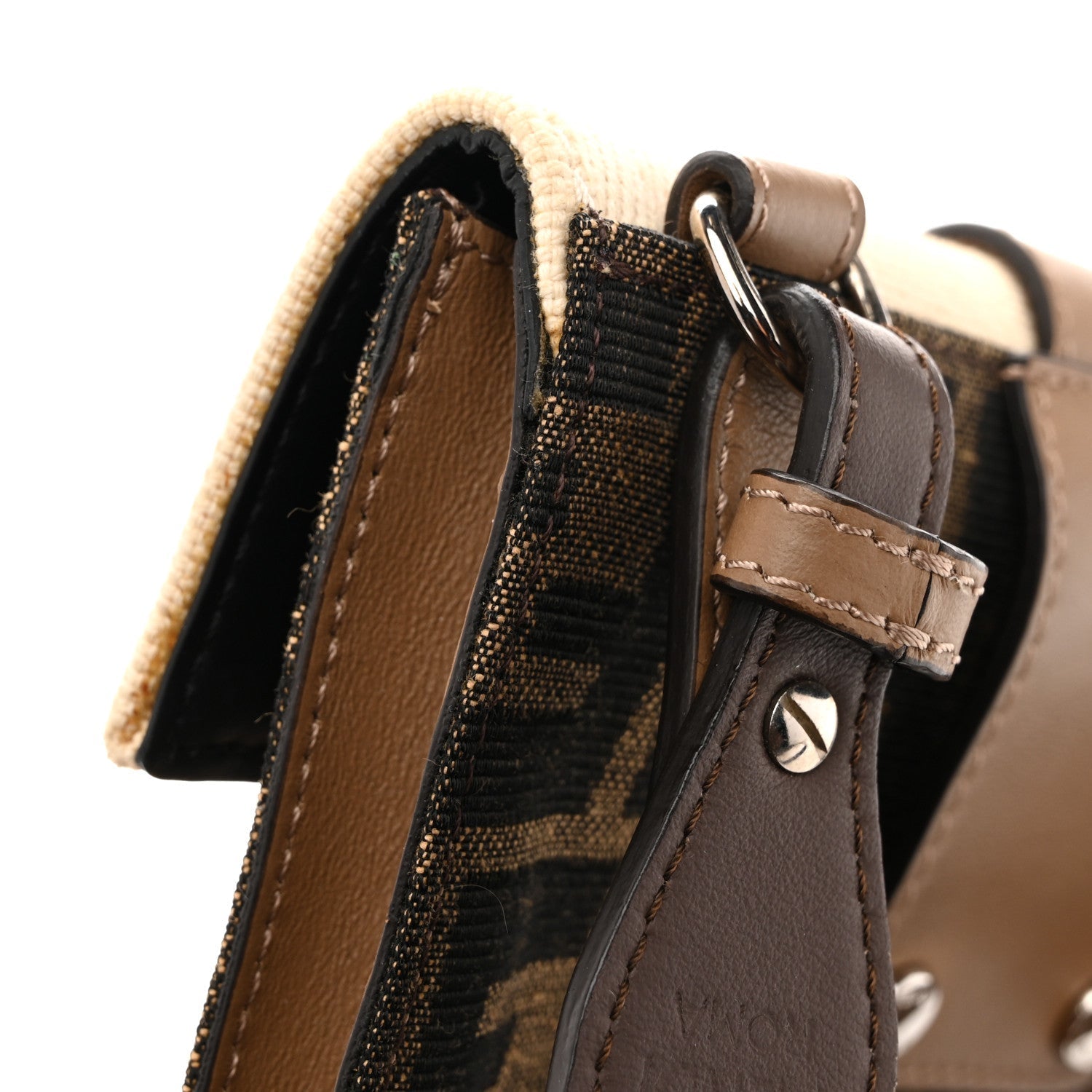 Fabric Jacquard Canvas Vitello Grace Pequin FF 1974 Baguette Belt Pouch Tobacco Moro Grezzo Sand