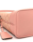 GG Supreme Monogram Textured Dollar Calfskin Web Small Ophidia Bucket Shoulder Bag Rose Pink