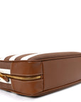 Canvas Calfskin Striped Large Beau Top Handle Bag Naturale Brandy