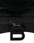 Shiny Calfskin Monochrome Crocodile Embossed Hourglass Chain Bag Black
