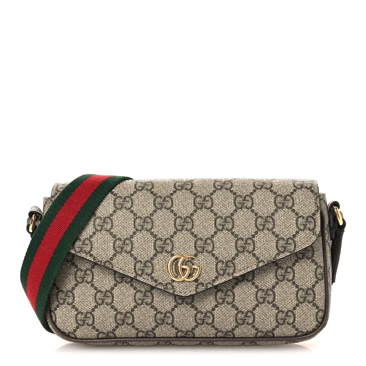 GG Supreme Monogram Textured Dollar Calfskin Web Mini Ophidia Envelope Shoulder Bag Beige Ebony