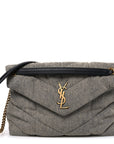 Denim Quilted Medium Loulou Puffer Monogram Chain Satchel Azur