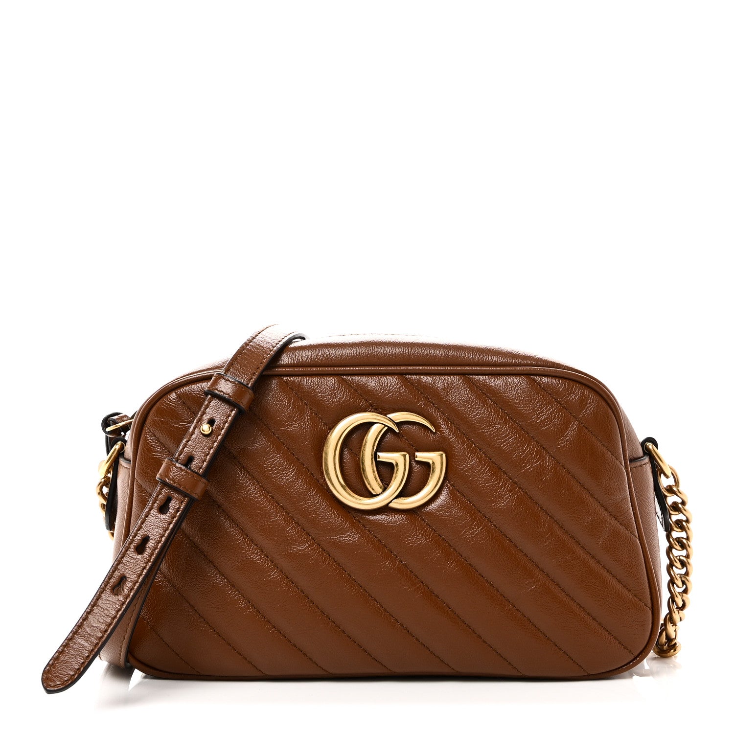 Glazed Calfskin Matelasse Diagonal Small GG Marmont Chain Shoulder Bag Cuir