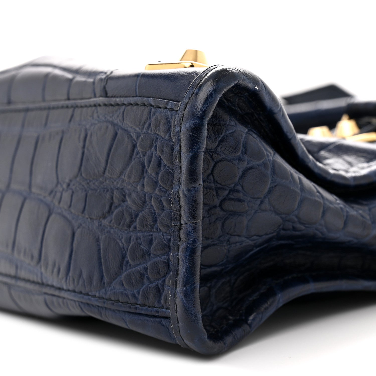 Calfskin Crocodile Embossed Gold Metallic Edge Hardware Mini City Bleu