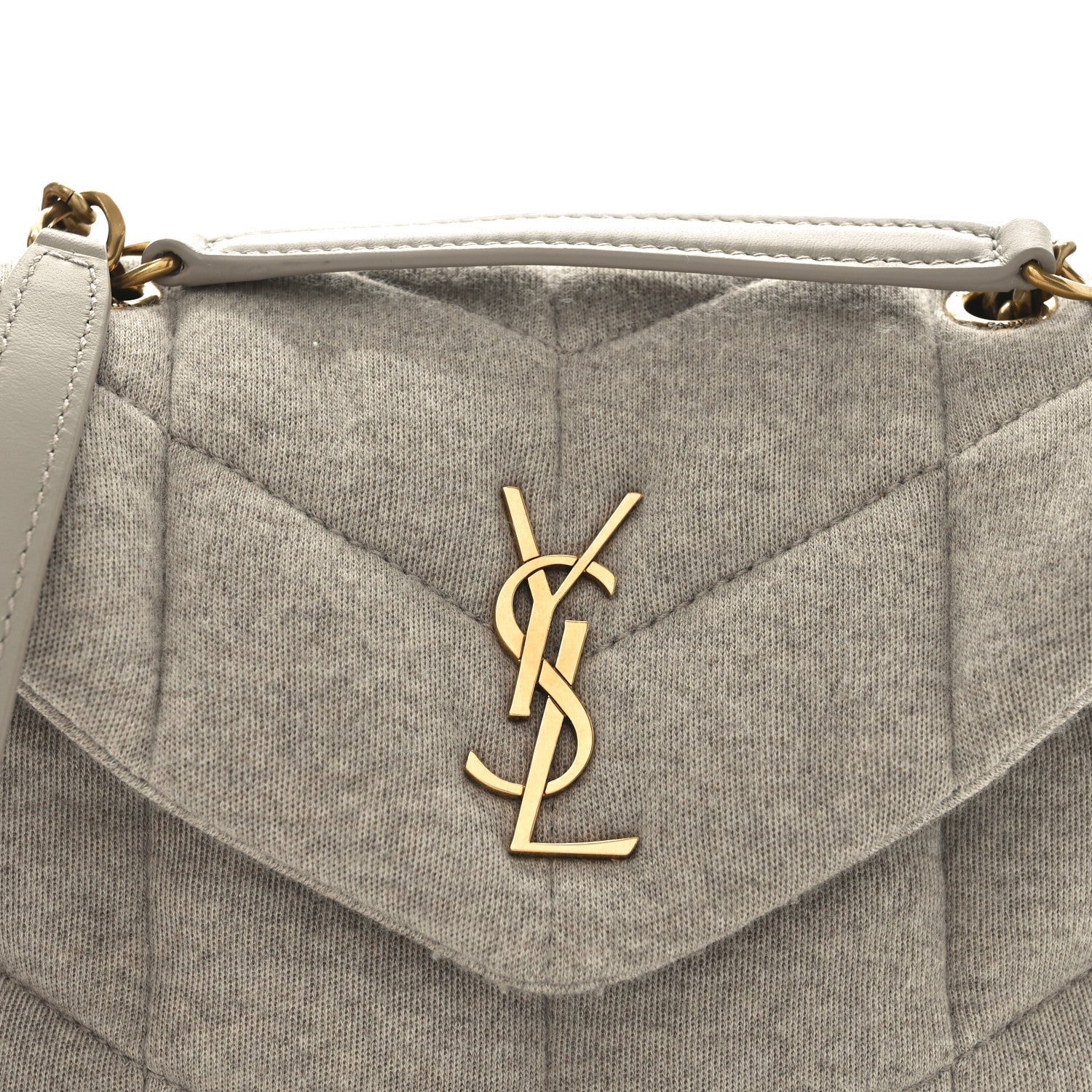 Jersey Quilted Toy Loulou Puffer Monogram Chain Satchel Chalk Beige