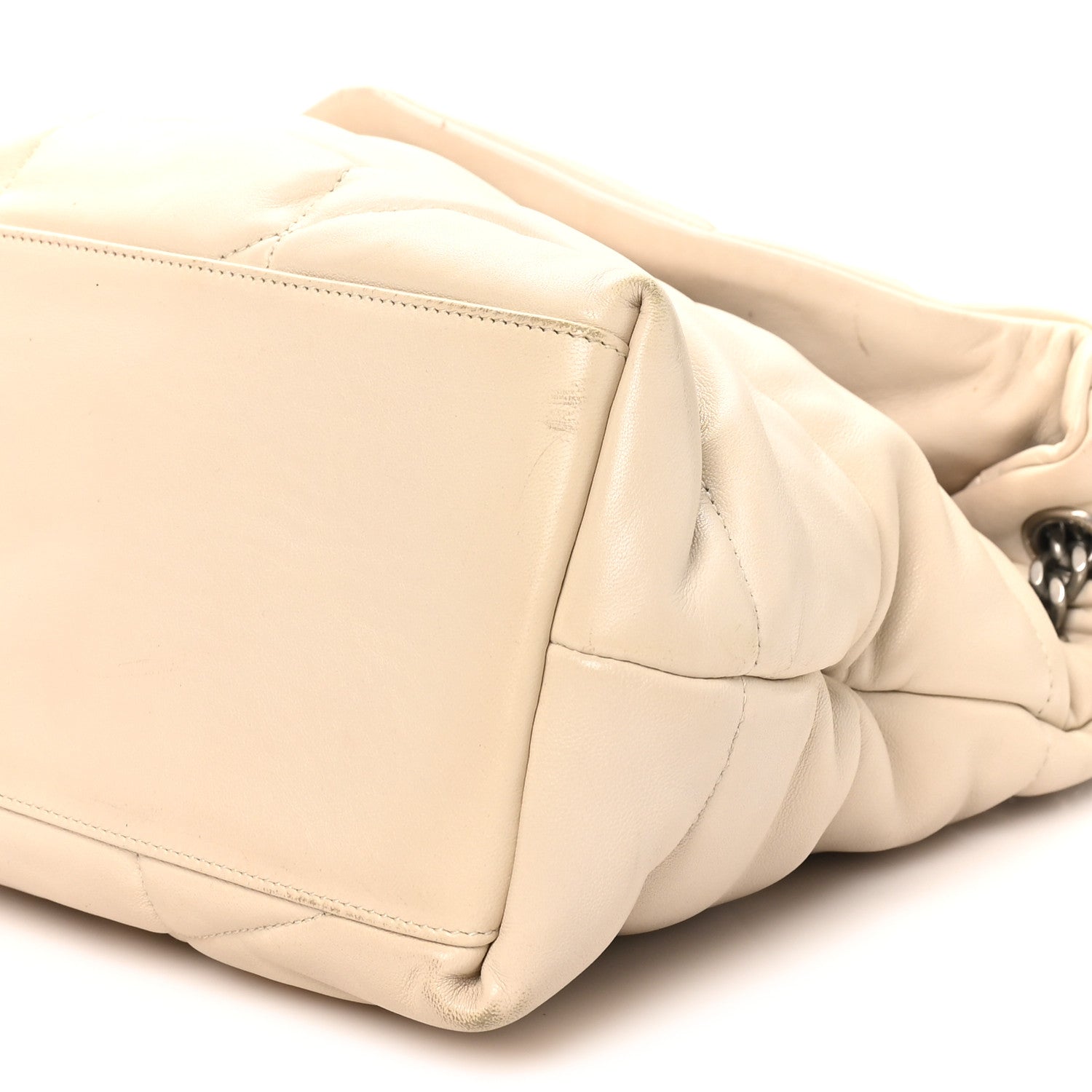 Lambskin Quilted Medium Loulou Puffer Monogram Chain Satchel Crema Soft
