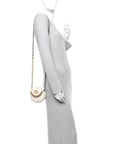 Lambskin Quilted CHNL 19 Round Clutch With Chain White