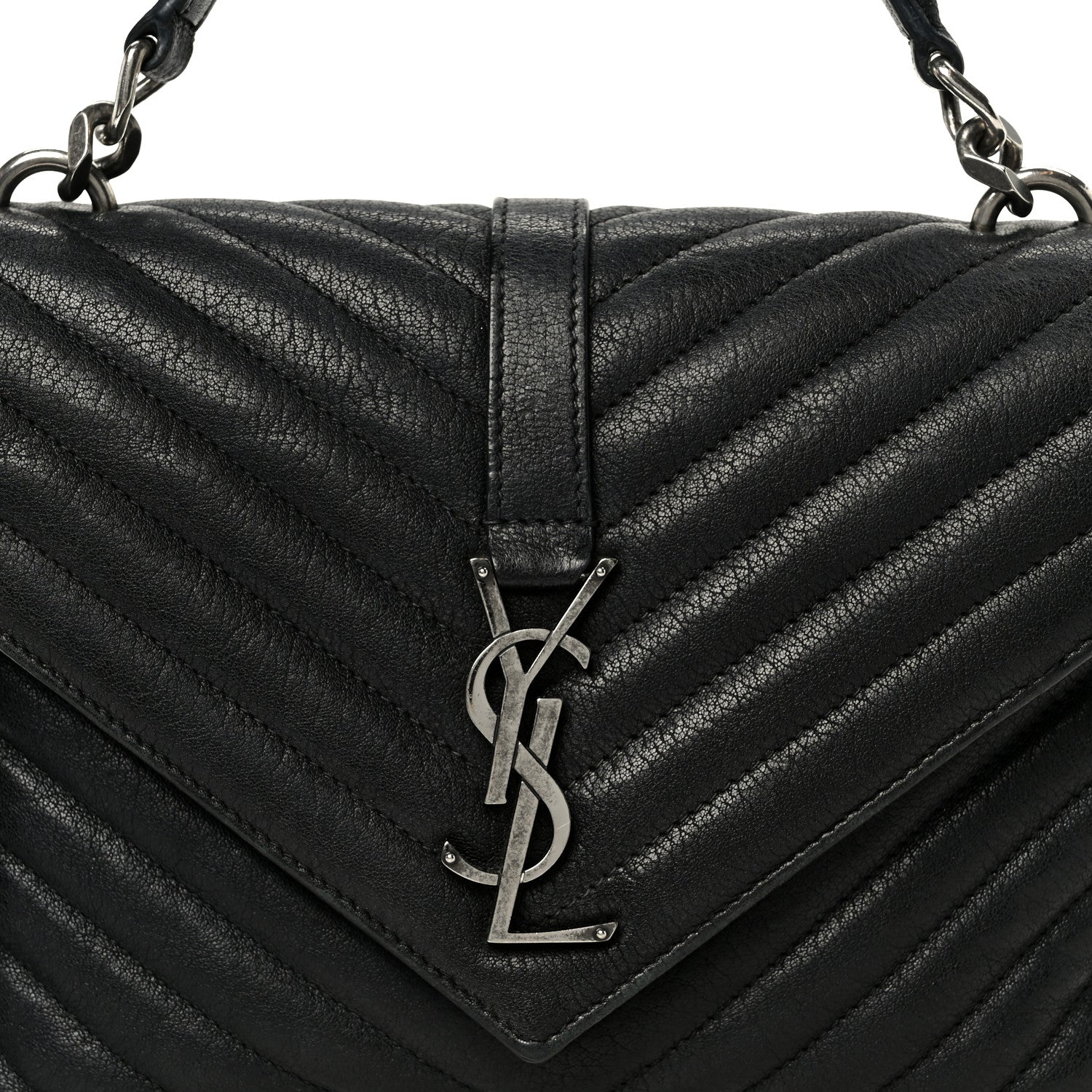 Sheepskin Matelasse Chevron Monogram Monochrome Medium College Bag Black