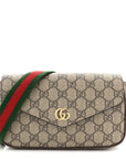 GG Supreme Monogram Textured Dollar Calfskin Web Mini Ophidia Envelope Shoulder Bag Beige Ebony