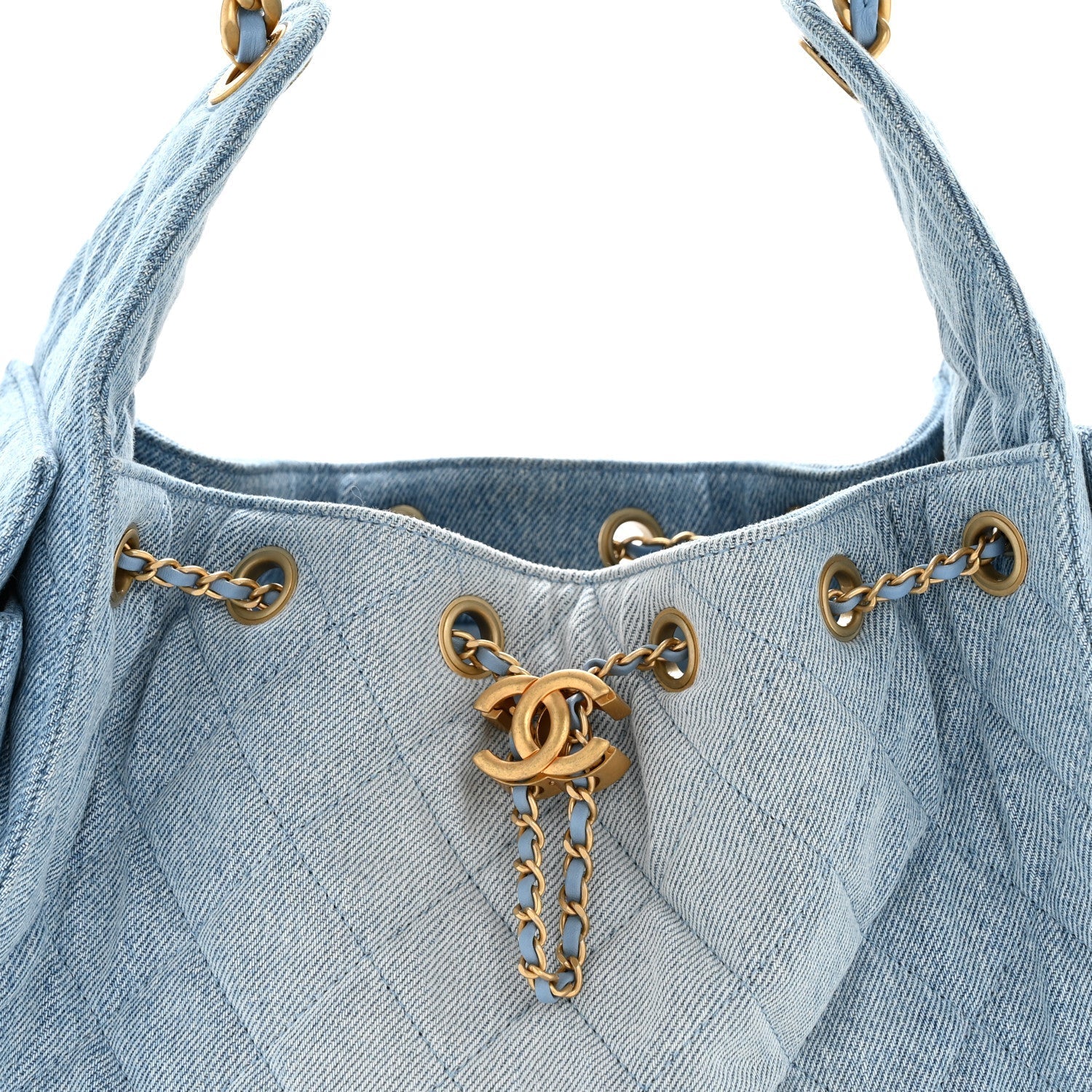 Washed Denim Quilted Small CHNL 25 Handbag Blue