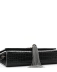 Calfskin Crocodile Embossed Small Classic Monogram Kate Tassel Satchel Black