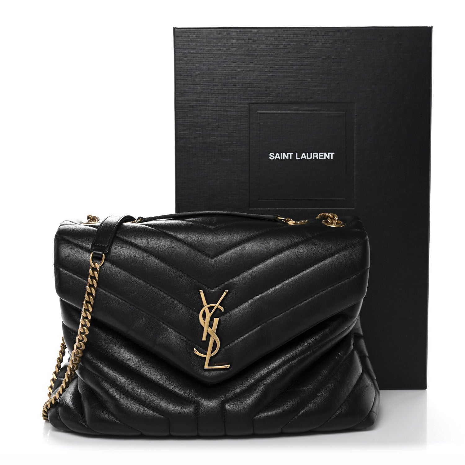Calfskin Y Quilted Monogram Medium Loulou Chain Satchel Black