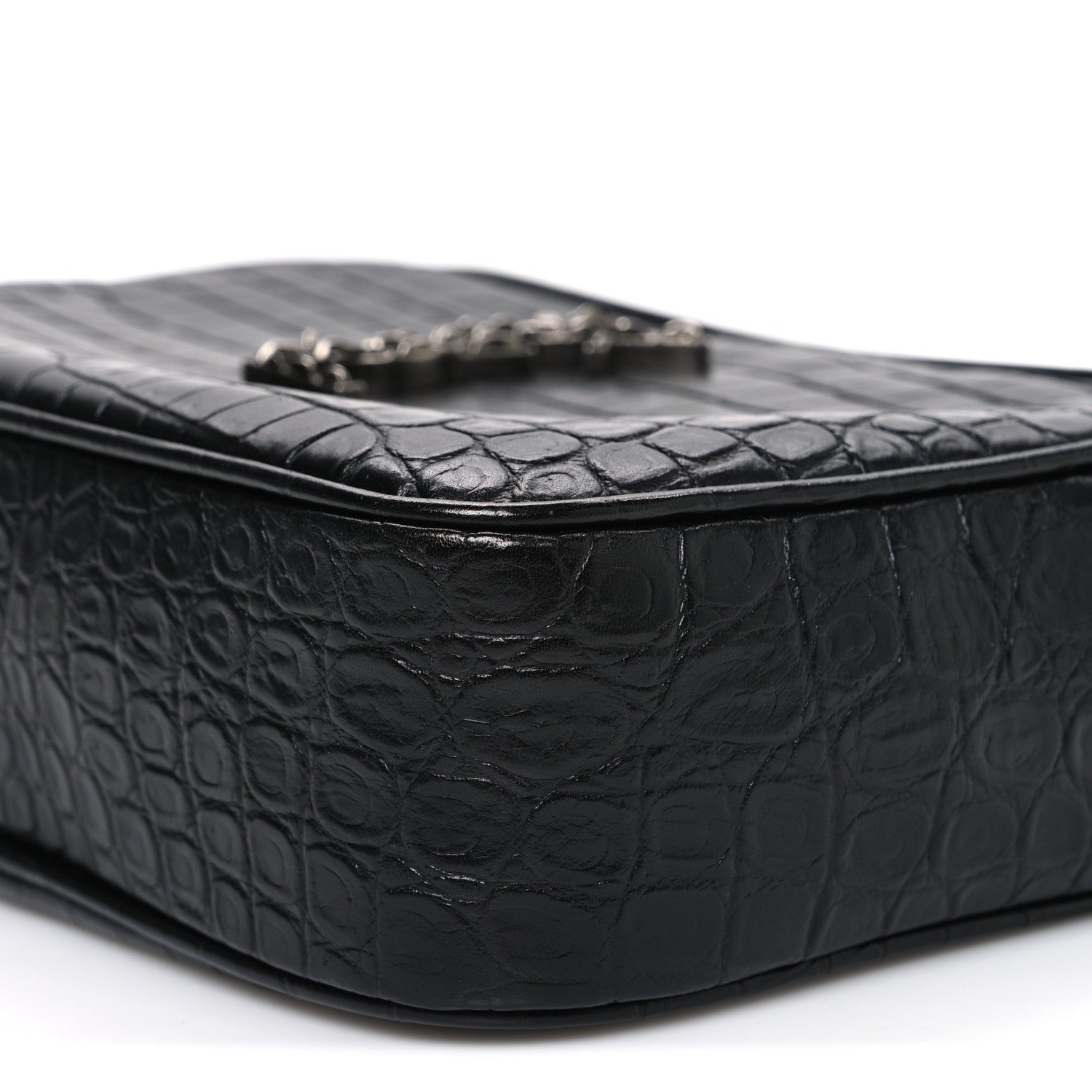 Calfskin Crocodile Embossed Monogram Lou Camera Bag Black