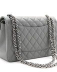 Caviar Quilted Jumbo Double Flap Grey
