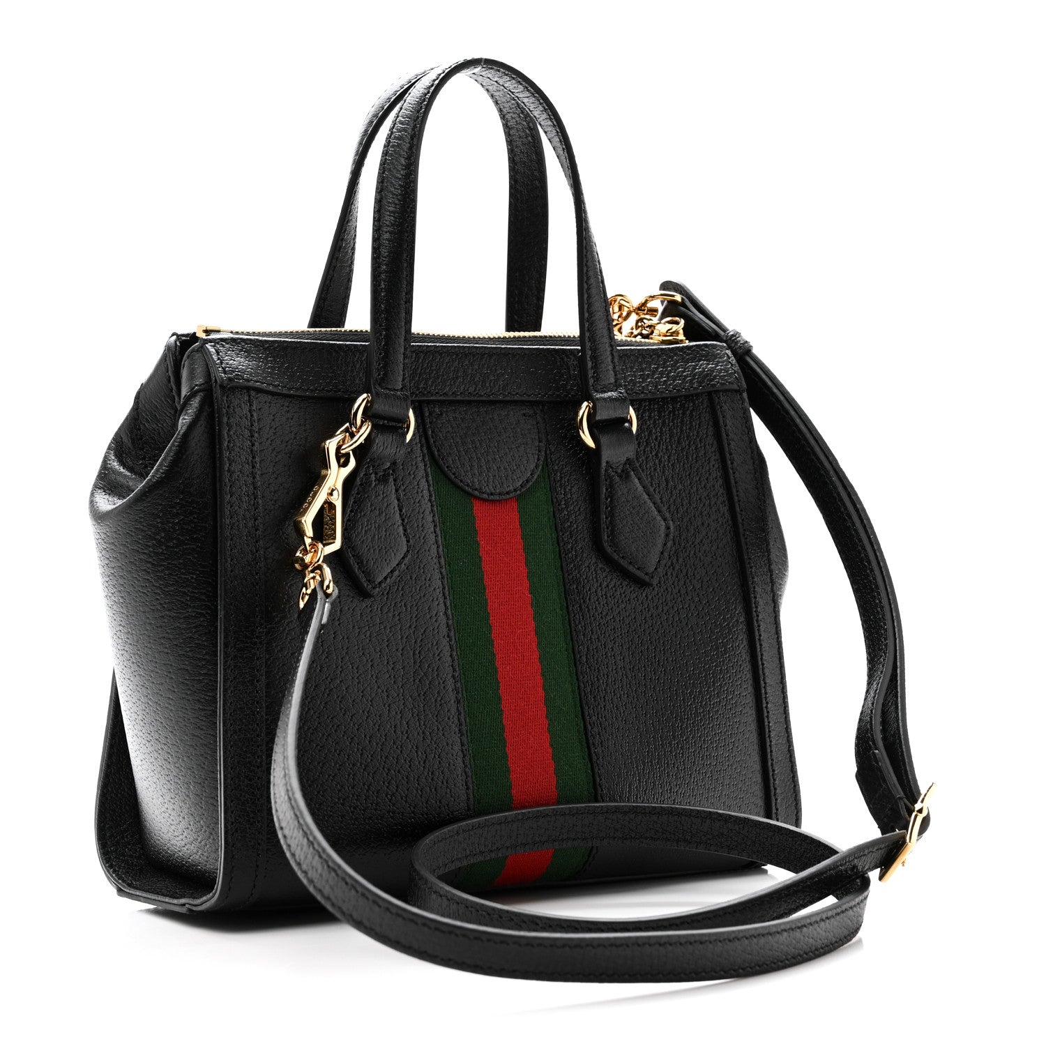 Textured Calfskin Web Small Ophidia Tote Bag Black
