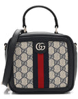 GG Supreme Monogram Mini Ophidia Top Handle Square Shoulder Bag Beige Blue