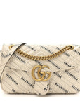 X BLNCG Calfskin Matelasse Logo Print Small GG Marmont Shoulder Bag White