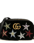 Velvet Matelasse Crystal Star Embroidered Small GG Marmont Chain Shoulder Bag Black