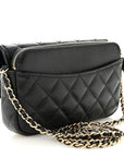Caviar Quilted Flap Phone Holder With Chain Black