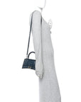 Shiny Calfskin Crocodile Embossed Hourglass Top Handle Bag XS Denim Blue