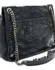 Crinkled Calfskin Matelasse Monogram Medium Niki Chain Satchel Black
