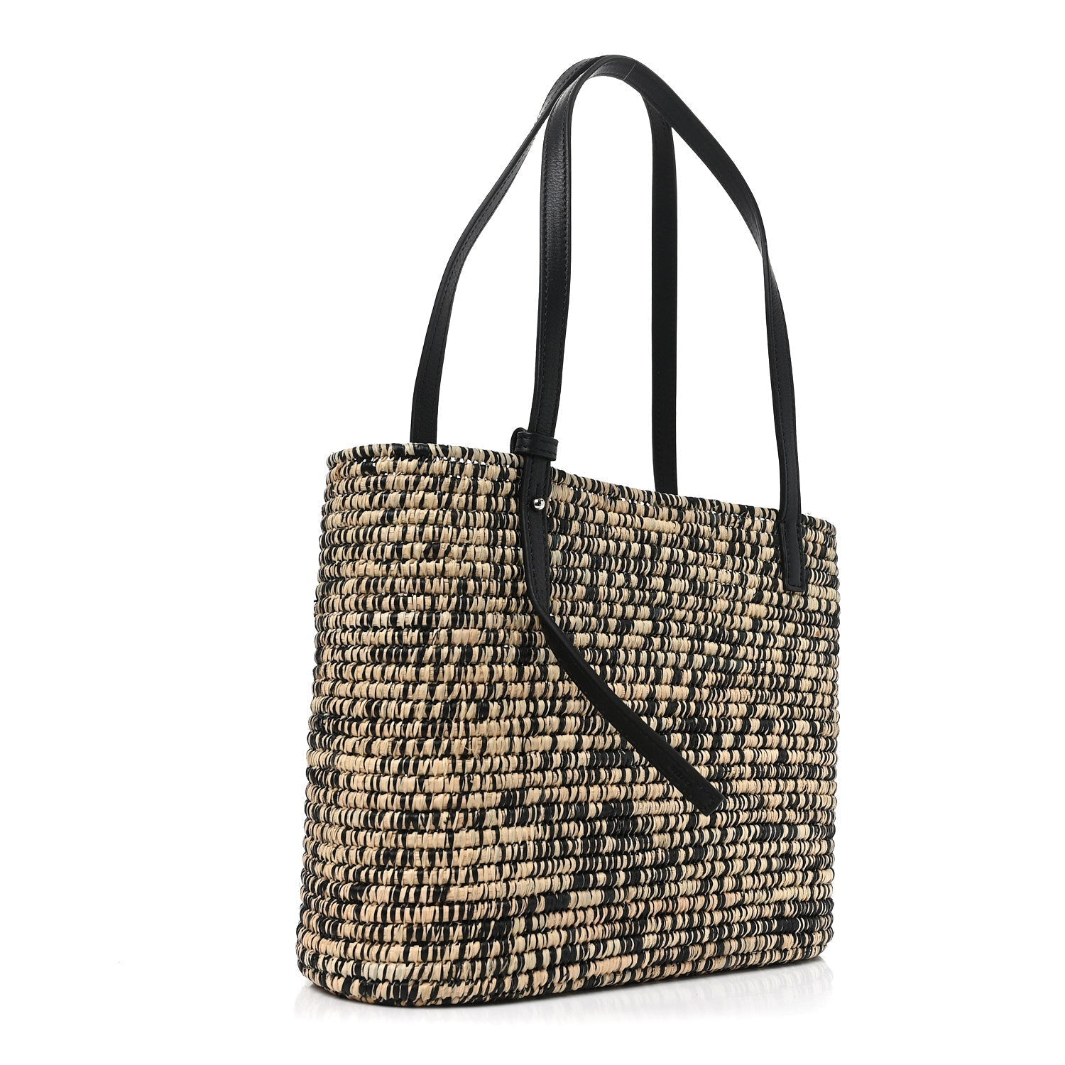 Raffia Small Square Basket Tote Bag Black Natural