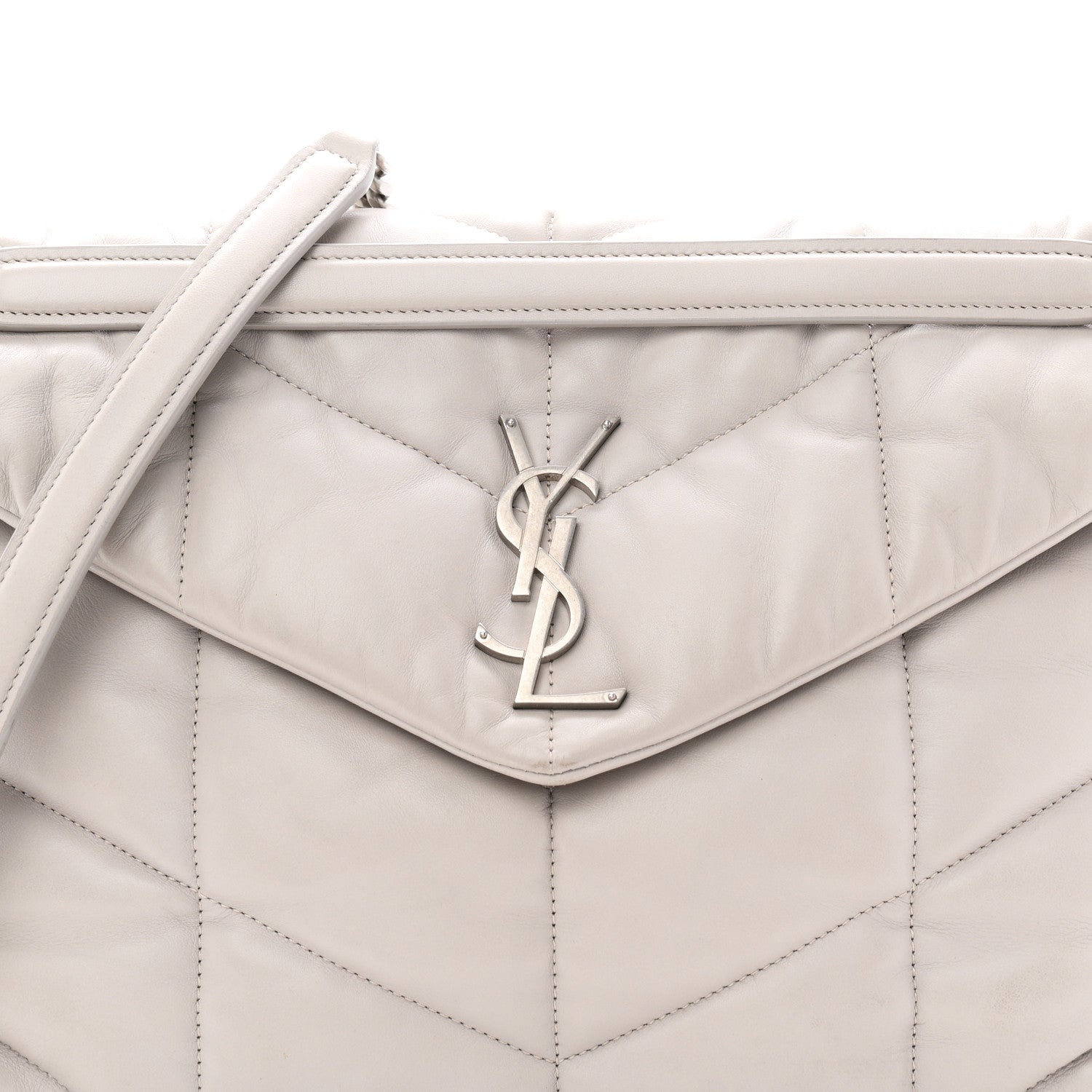 Lambskin Quilted Medium Loulou Puffer Monogram Chain Satchel Granite
