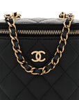 Caviar Quilted Small Vertical Coco Beauty Vanity Case With Chain Black