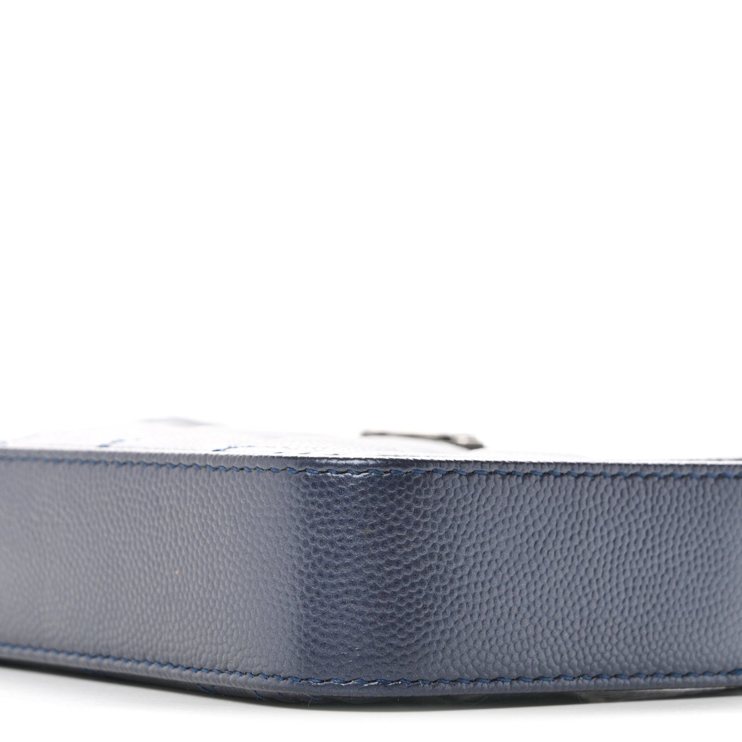 Metallic Caviar Quilted Small Boy Clutch With Chain Navy