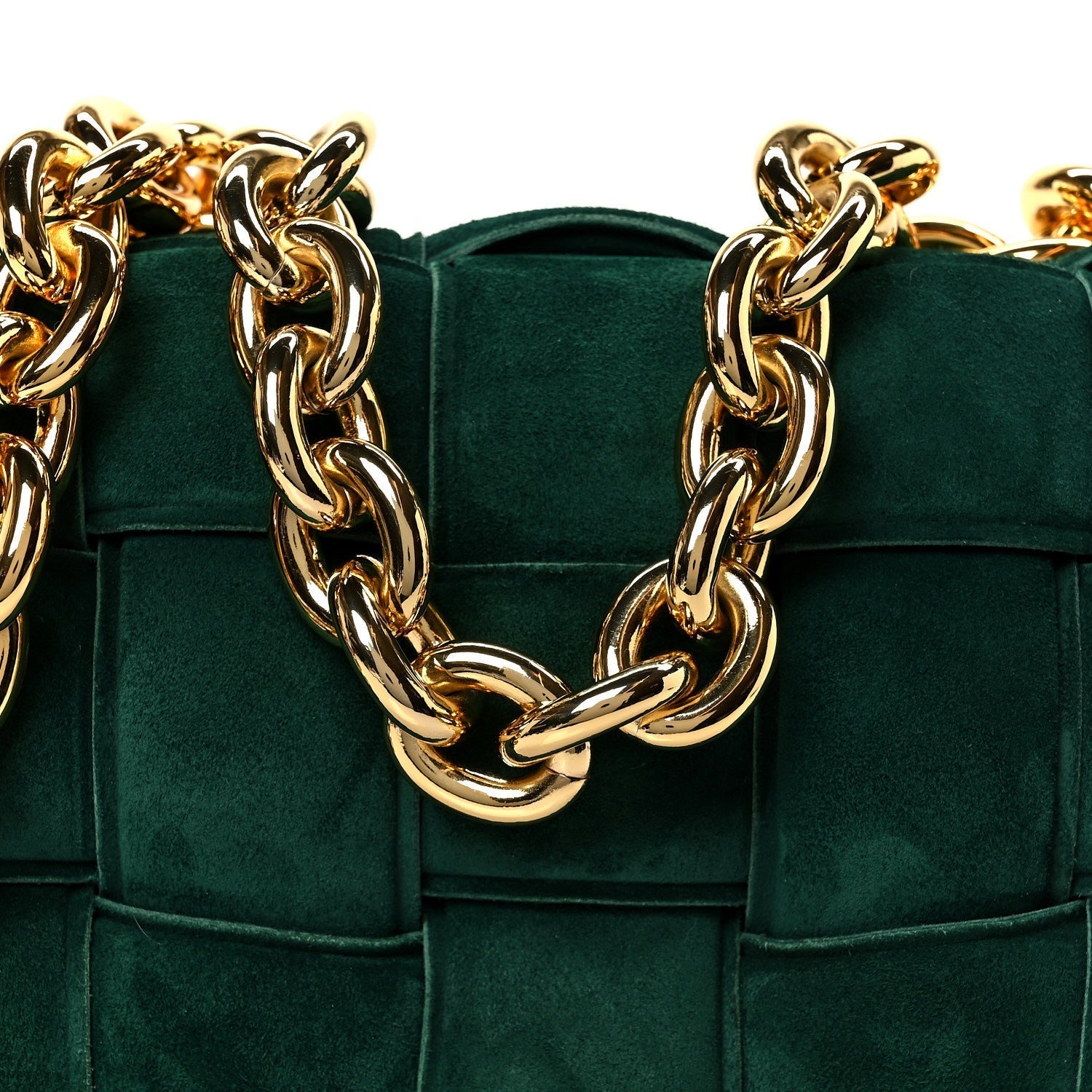 Suede Maxi Intrecciato Padded Chain Cassette Crossbody Bag Emerald Green