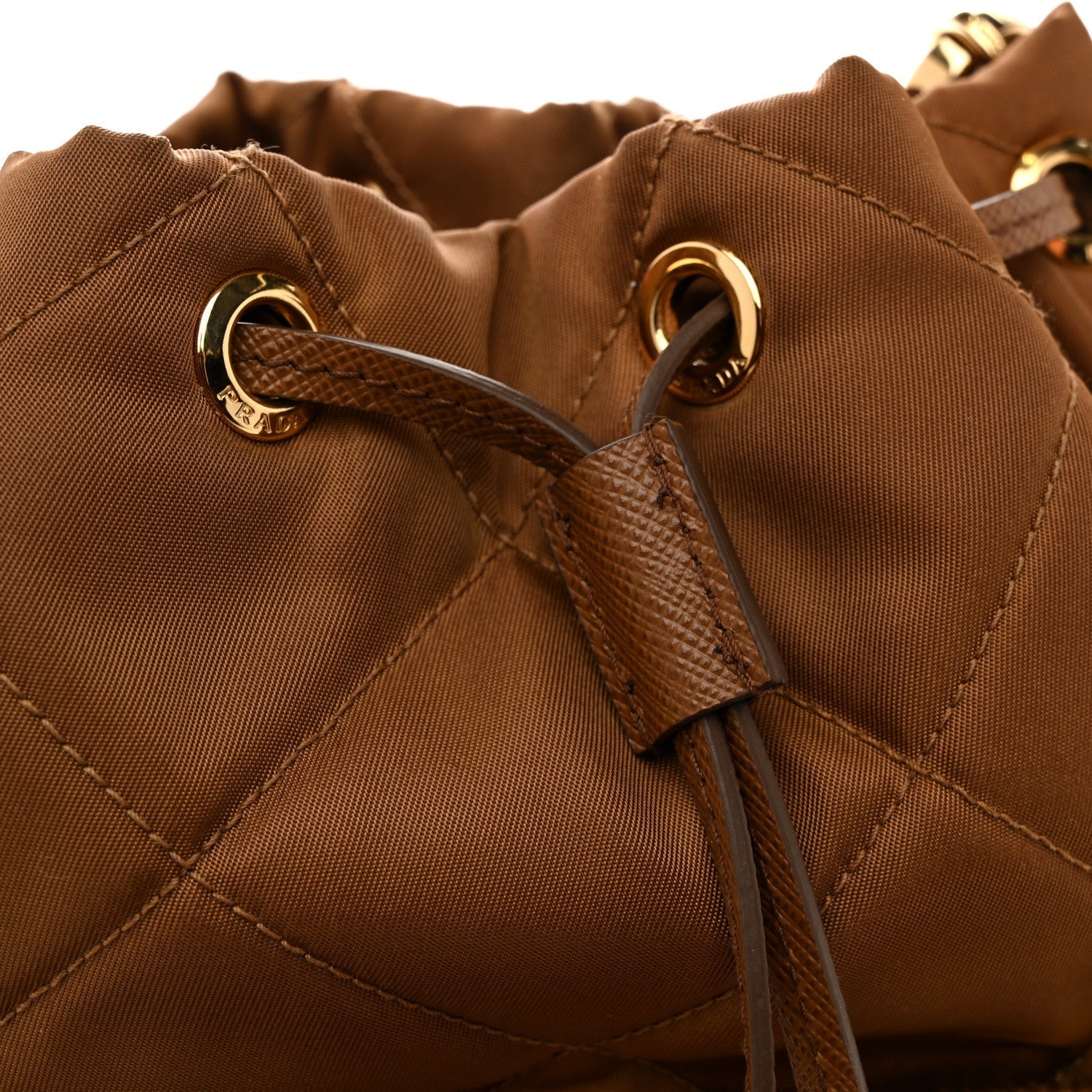 Re-Nylon Saffiano Stitched Re-Edition 1995 Chaine Drawstring Bucket Bag Brandy