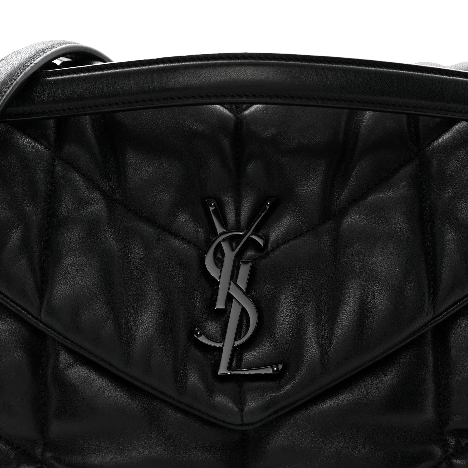 Lambskin Quilted Monogram Monochrome Small Loulou Puffer Chain Satchel Black