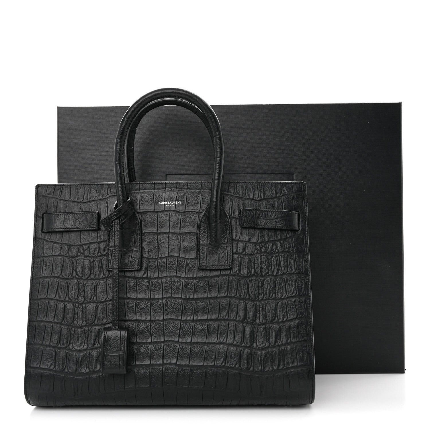 Calfskin Crocodile Embossed Small Sac de Jour Black