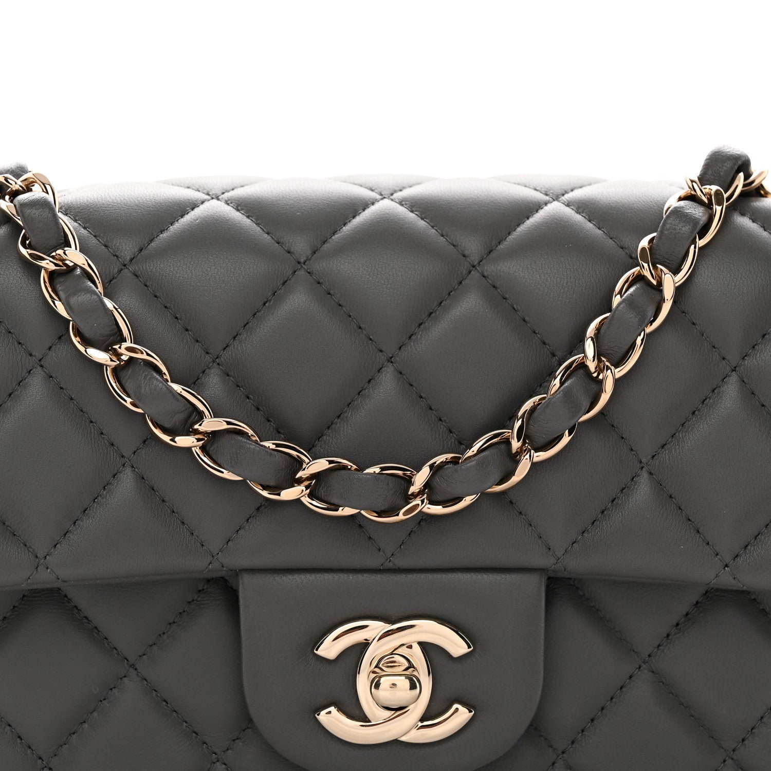 Lambskin Quilted Mini Rectangular Flap Dark Grey