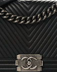Calfskin Chevron Quilted Medium Chain Boy Flap Black